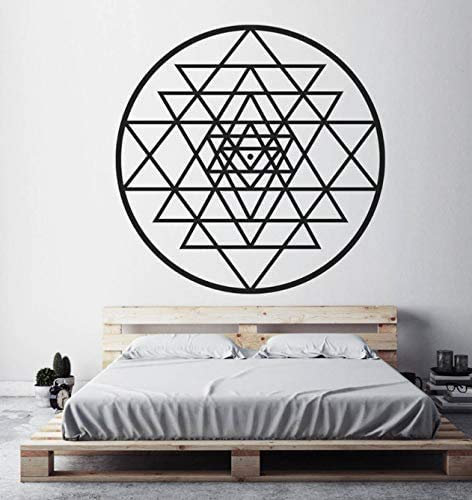 Sri Yantra Wandkunst Aufkleber Meditation Spirituelles Schlafzimmer Wanddekoration Heilige Geometrie Kunst Wandbild Wohnkultur Abnehmbares Dekor 57X57Cm