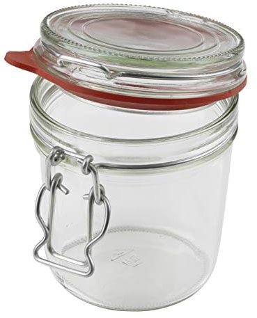Dr. Oetker Einmachglas mit Bügelverschluss 530 ml, hochwertiges Vorratsglas mit Deckel, luftdichtes Marmeladenglas, vielseitiges Einweckglas, Bügelverschlussglas (Farbe: Transparent/Rot)