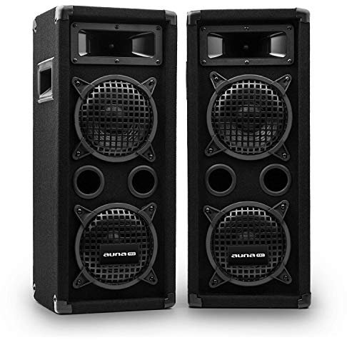 auna Pro PW - passiver PA-Lautsprecher PA-Box, Lautsprecher-Paar, schwarz, Horn-Mitteltöner, 2 x Piezo-Hochtöner,Zwei 3-Wege-Lautsprecher, 300 Watt, schwarz