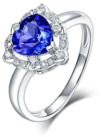 Daesar Ringe 18K Weißgold Frauen Herz Ring mit 1.23ct Tansanit, Verlobungsring Weißgold Hochzeitsring mit Diamant Große 53 (16.9)