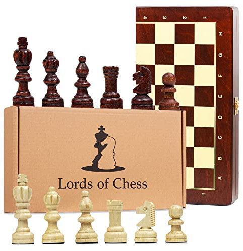 Schachspiel Schach Schachbrett Holz hochwertig 35 x 35 cm - Chess Board Set klappbar mit Schachfiguren groß für Kinder und Erwachsene
