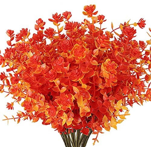 RECUTMS Artificial plastic flowers 8 Bundles Artificial Flowers Outdoor Fake Flowers Artificial Fall Flowers for Home Wedding Fall Decoration Garden Decoration (Golden)