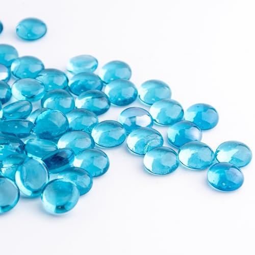 Meschett 50 pièces Pierres précieuses en Verre,Pierres de mancala Bleu de mer Perles de marbre à Fond Plat pour Le Remplissage de Vase d'artisanat d'art décoratif à la Maison(1,3cm~1,8cm)