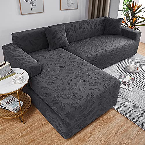 ABUKJM Jacquard Stretch sofabezug l Form, Wohnzimmer Kombination vollpaket Sofa überzug ecksofa, Vier Jahreszeiten Universal, Geeignet für die meisten Sofas (Dark Gray,4 Seater 235-300cm)