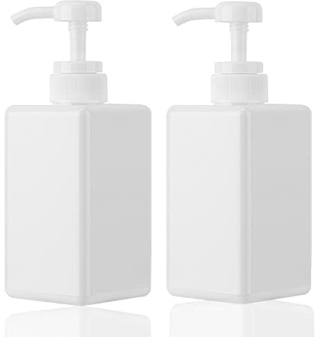 Jansburg Pumpflaschenspender, 450 ml, nachfüllbar, quadratisch, Kunststoff, Lotionspender, Leere Lotion-Pumpflasche für ätherische Öle, Seife, Lotion, Shampoo, Badezimmer/Küche/Reisen Weiß 2 Stück
