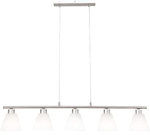 etc-shop Esstischlampe Hängelampe Esstisch Hängeleuchte silber höhenverstellbar, 5 flammig, Metall nickel Glas weiß, 5x E14 Fassungen, HxLxB 120x93x13cm