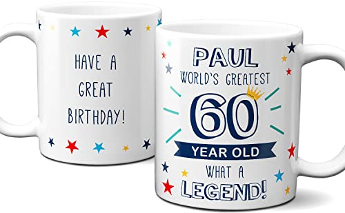 Thoughtful Gifts Personalised World’s Greatest Age 60 Mug,60th Birthday Gift,Personalised Mug 60-Year-Old Man,Personalised Cup 60th Birthday,Personalised Gift 60-Year-Old. Add Name and Message