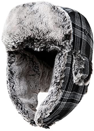 Comhats warme Fliegermütze für Herren Unisex Wintermütze mit Ohrenklappen weiche Trappermütze mit Kunstfell Winddicht Schwarz-Weiß L