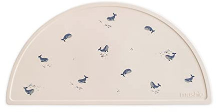 Mushie Set de table en silicone pour enfants | Design antidérapant | Matériau : silicone de qualité alimentaire | Facile à nettoyer et résistant aux taches | Sans BPA et phtalates (baleines)