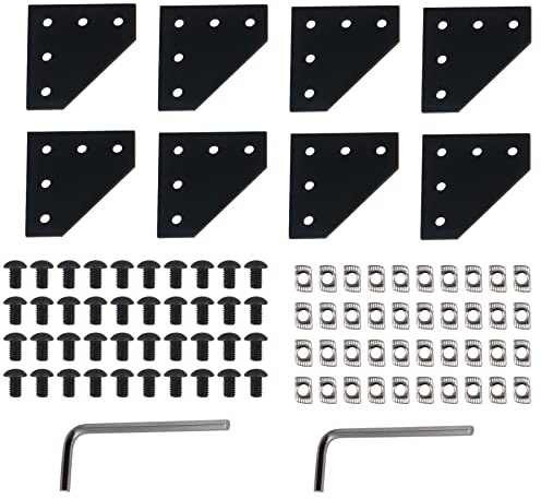 CNCYEAH 2020 Aluminum Extrusion Connector Bracket Set Included 8PCS Joint Plates 40Pcs M5 T Slot Nuts and 40Pcs M5x8mm Hex Socket Cap Screw for 2020 Series Aluminum Profile 3D Printer Frame