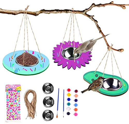 Aferzov Hängende Vogeltränke,Home DIY Wassernapf Feeder mit Brettern, Seil, Aufklebern - Handfärbe-Trinkwasserschale für Hof, Balkon, Garten