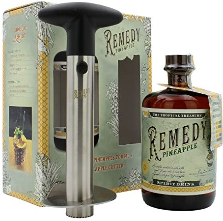 Remedy Pineapple | Geschenkset mit Ananasschneider | Auf Basis 3 karibischer Rums | mit natürlicher Essenz aus der Ananas sowie einem Hauch Vanille | The Tropical Treasure | 40% Vol. | 700ml