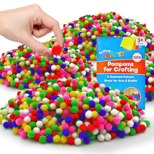 SOL 1250pk Mini Pompoms 8mm - Soft Craft Supplies Assorted Colours | For DIY projects, party crafts and school activities, kids and adults