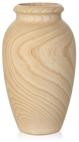 Briful Grand vase en bois de frêne naturel fait à la main de 23,5 cm de haut pour arrangements floraux, décoration d'intérieur