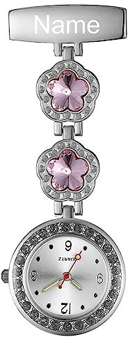 Avaner Pflegeruhr Krankenschwesteruhr Blumen Design FOB Analog Quarzwerk pulsuhr Ansteckuhr Unisex Silver schwesternuhren mit Pin/Clip set ausziehbar Arzt Doktor Medical Taschenuhr