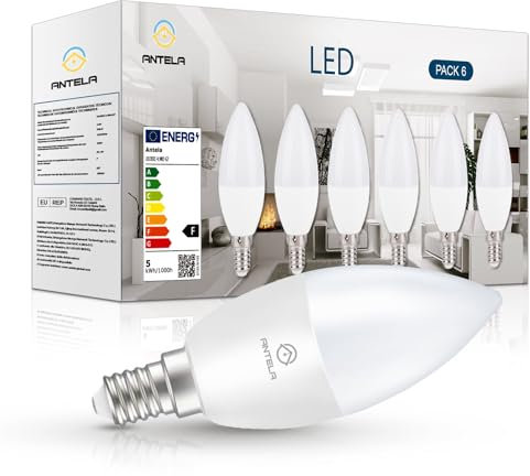 E14 LED Lampe ANTELA Glühbirne 5W 470LM 4000K Neutralweiß Licht Birne ersetzt 50W, C37 Kerzenform Energiesparlampe, nicht Dimmbar, ErP, 6er-Pack