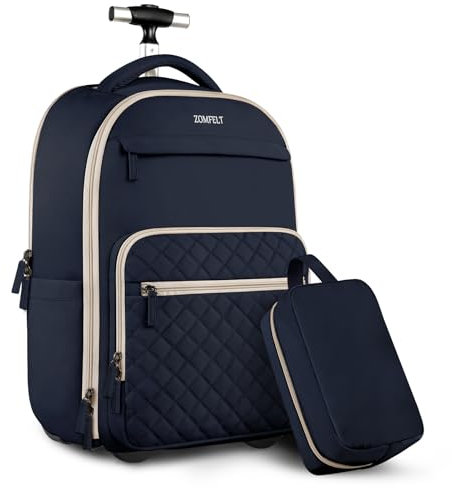 ZOMFELT Rolling Backpack for Women Men, Travel Backpack with Wheels, 17 Inch Laptop Backpack with Toiletry Bag, Carry on Luggage Wheeled Backpack for Travel Trip Business Blue