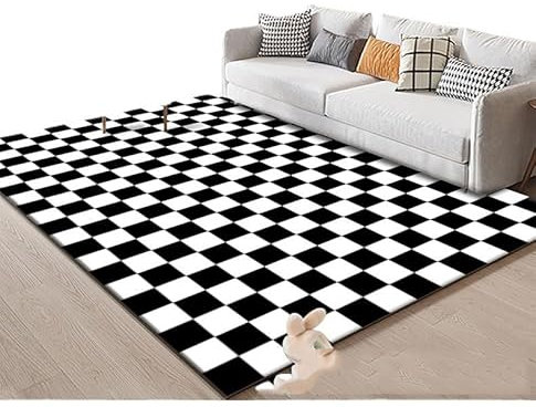 Tapis à carreaux noirs et blancs de 3,3 x 5,1 cm, tapis à carreaux noir et blanc, motif damier