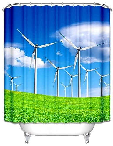 Homxi Rideau Douche Oeillets,165 W x 200 H CM,Rideau Douche Tissus Bleu Vert Paysage Rideau de Douche en Polyester Rideau Douche avec Crochet