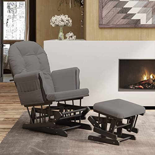 Tidyard Schaukelsessel und Hocker, Relaxsessel mit Schaukelfunktion, Sessel mit Hocker, Ohrensessel, Gleitend Dunkelgrau Stoff