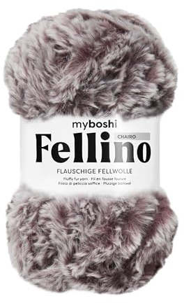 myboshi Fellino, flauschige Fellwolle, zum Häkeln und Stricken, Teddywolle in Felloptik, super bulky, 100g, Ll 65m Grau (Chairo) 1 Knäuel