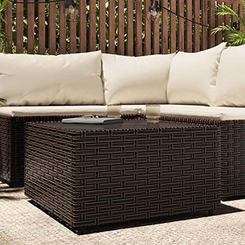 TANZEM Garten-Couchtisch, Balkontisch, Terrassen Tisch, Terrassentisch, Esstisch Garten, Gartentisch, Gartenesstisch, Gartenmöbel, Quadratisch Braun 50x50x30 cm Poly Rattan