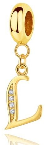 sam panda Alphabet Charms 926 Sterling Silver Letter Initial A-Z Charm Beads Fit pandora for Bracelet, Gold (L)