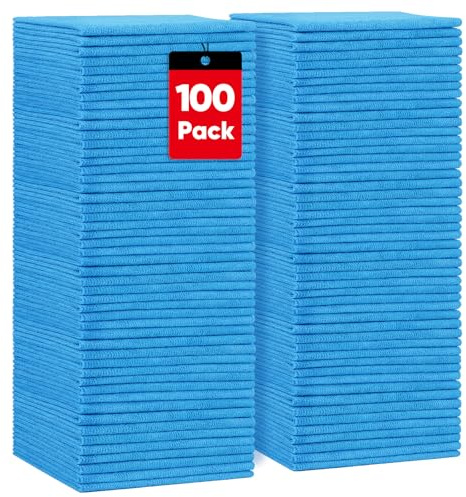 HOMEXCEL Blau Microfasertücher 100 Stück, Mikrofasertücher Mikrofaser Reinigungstücher Putzlappen Küch Geschirrtücher für Küche,Glas, Auto, Motorrad, Fenster, 30 x 30 cm