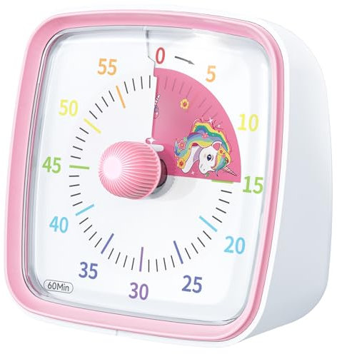 Yunbaoit Minuteur Visuel pour Enfants et Adultes, Minuteur à Décompte de 60 Minutes avec Fonction Flash Silencieuse, Motif Licorne, Timer Enfant pour Salle de Classe, Maison, Cuisine (Rose)