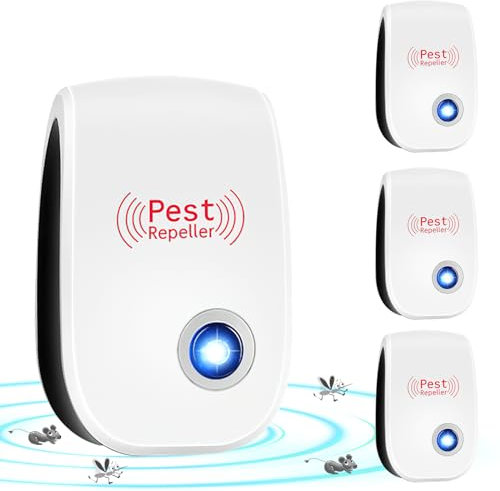Repelente Ultrasónico de Plagas, Hillylolly 4 Pack Repelente Mosquitos Electrico Ultrasonico, Repelente Ultrasónico Ratas, Anti Insectos Ultrasonido para Anti Moscas, Cucarachas, Arañas, Roedores