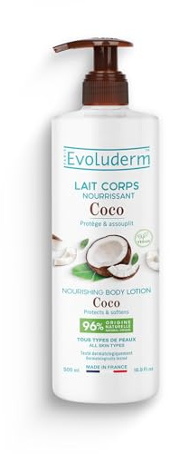 EVOLUDERM Nährende Körperlotion Kokos – 500 ml – 96 % natürlicher Herkunft – vegan – hergestellt in Frankreich