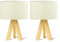 Himmel 2er Set Nachttischlampen Holz, Nachttisch Kinder Schreibtisch Lampe mit Stoff Schatten für dekorative Schlafzimmer, Wohnzimmer, Geschenk (Beige)