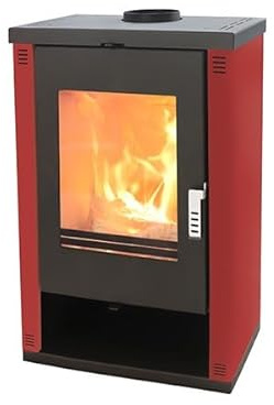 Verso Theia: Moderner 9kW Holzofen, Kaminofen mit lackierten Seitenteilen in Bordeaux, effizient und stilvoll