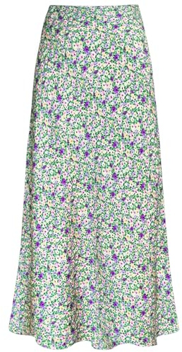Outoshe - Women's High-Waist Satin Long Skirts with Hidden Elastic Waist, A-Line Skirts, Green Flower, M