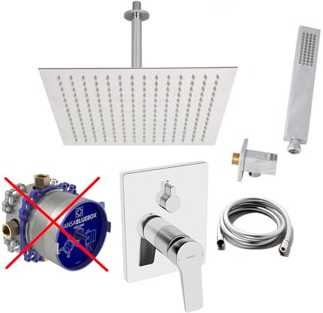 vanvilla Duschsystem mit Unterputz Duscharmatur von Hansa Twist Einhebelmischer und vanvilla Regendusche mit Armatur, Duschkopf eckig, Dusch-SET A103-ob poliert