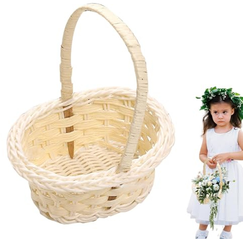 Blumenkorb Hochzeit Weiß | -ni-Webkörbe | Hochzeits-Blumenkorb | Körbe Für Blumenmädchen | Handgewebter Osterkorb Aus Rattan | Hochzeit Blumenmädchen Körbe Für Hochzeit Dekoration