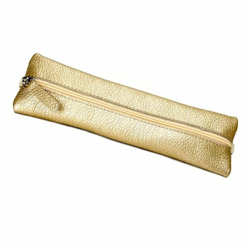 SinnWunder® echt Leder Feder-Mäppchen, Stifte-Etui mit Gummiband für Ringplaner, Terminplaner oder Bullet-Journal - Farbe Gold-Schimmer