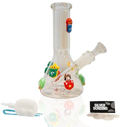 Mini Mushroom Guy Bong, Cute Glass Bong with 14.5mm Bong Bowl Height 26.5cm Weight 400g Glass Pipe for Smoking Bongs, Gift for her