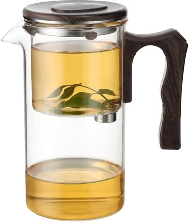 Wassertrennende Teekanne mit Holzgriff und Sieb – Teekanne aus Glas mit Teesieb, Teekanne aus Glas | klassisches Design Teekessel aus Glas, transparenter Wasserkocher für grünen Tee,