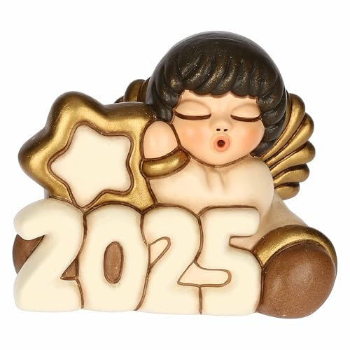 THUN, Angelo Buon Anno 2025 con Stella in Ceramica di Alta Qualità, Collezione Natale, Statuine da Collezione, Idea Regalo per Natale, 7,1 x 7,1 x 7,8 cm