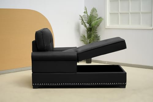 1 Seater Single Air Leather Fabric Sofa Bed With Storage For living rooms-Single Sofa Chair-Chaise lounge-505 (Black)