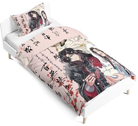 Zhongkaihua Tian Guan Ci Fu Bettwäsche-Sets Xie lian, Hua Cheng He Xuan Thema, dekoratives Bettwäsche-Set und Kissenbezüge, Einzelbett, Baumwollbezug-Set für Schlafzimmer, Schlafsaal, 135 x 200 cm