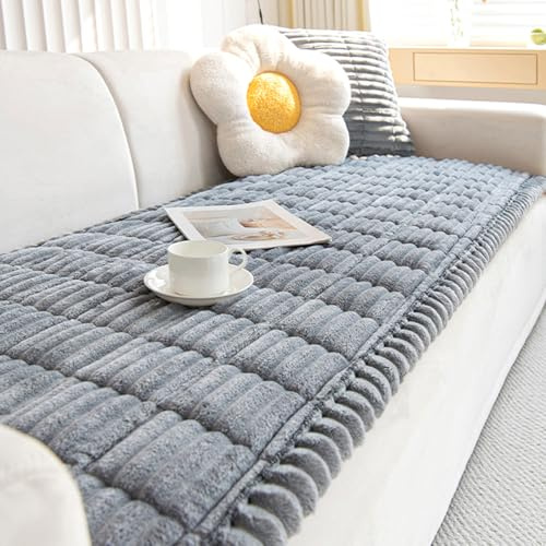 ZCXRYFL Neu Dicke Sitzkissen Decken Weiches Kord Universal Sofa Sofabezug 1 2 3 4 Sitzer Anti-Rutsch Couch üBerzug GemüTlich Sofa Kissen Bezug MöBelschoner FüR Wohnzimmer (60X150cm,Grey)