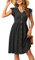SENBATU Sommerkleider Damen Rüschen Ärmel V-Ausschnitt Strandkleid Plissee Midi Kleid mit Taschen Einfarbig Schwarz Klein S 34-36