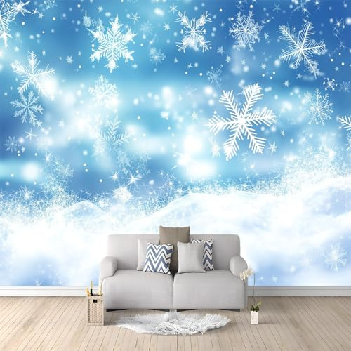 Fototapete Winterhintergrund Schneeflocken Tapete Wandbild Wandtapete Blau, für Wohnzimmer Schlafzimmer Bürodekorationen 400 x 280 cm Vlies Tapete Wanddeko