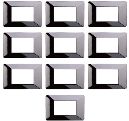 10 Placche, 3 moduli/posti, Compatibile Con Vimar Plana, colore grigio cromato, Placche In plastica di alta qualità, 100% compatibile con i supporti e i moduli originali