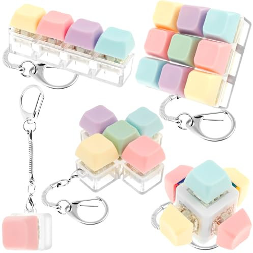 5Pcs Keyboard Fidget Toy, Portable Mechanical Keyboard Keychain Toy, Funny Cube Key Button, Funny Button Fidget for to Relief Stress for Adults Kid