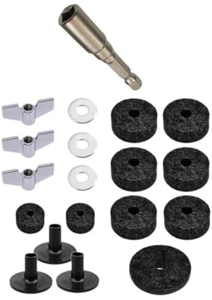 EHJRE 19pcs Cymbal Ersatzzubehör Drum Key Drill Bit Hardware Leichte Beckenhülsen Zymbal Filz für Praxiskonzert, Schwarz