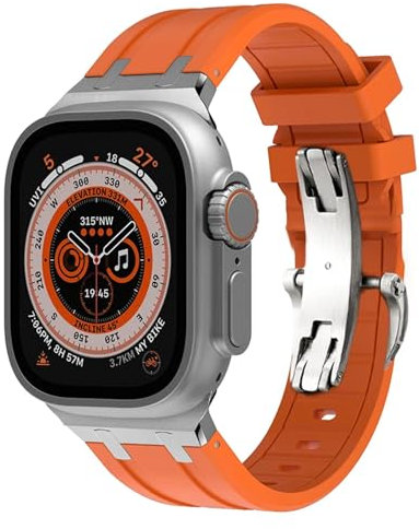 IRFKR Correa de goma para Apple Watch Ultra 49mm, correas de reloj Serie 8 7 45mm, banda deportiva suave para iWatch 6 5 4 SE 44mm 42mm, pulsera de silicona(Orange silver,49MM)