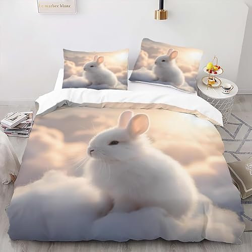 Zbeiba Wolken und weiße Kaninchen Bettwäsche 135x200,Bettwäsche Sets,Mikrofaser Bettbezug + 2 Kissenbezug(135x200+2 * 50x75,Sti7)